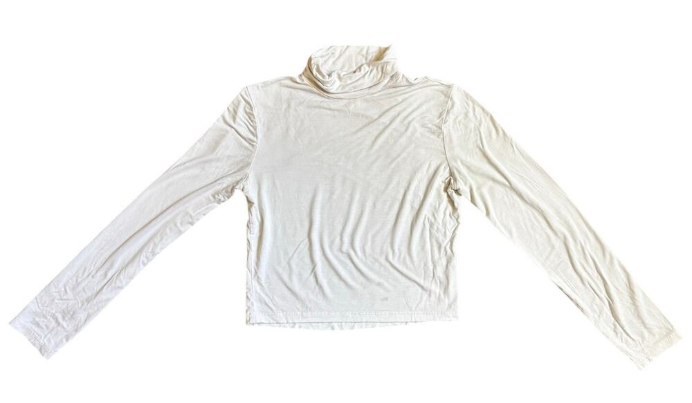 Herou White Cropped Turtleneck Long Sleeve Shirt Crop Top Size Small